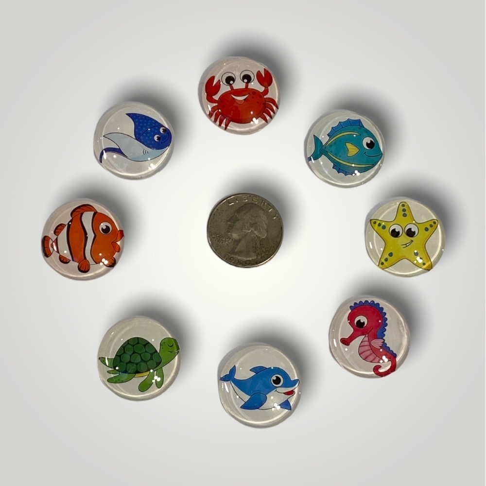 Set of 8 𝑯𝒂𝒏𝒅𝒎𝒂𝒅𝒆 Sea Animal Cabachon Magnets 1” Gift 🎁 Ocean - Picture 8 of 14